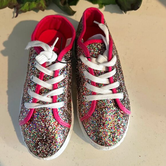 Multi-Color Glitter Sneakers With Pink Trim & White Laces Size 3 Plastic Upper C - Picture 1 of 8